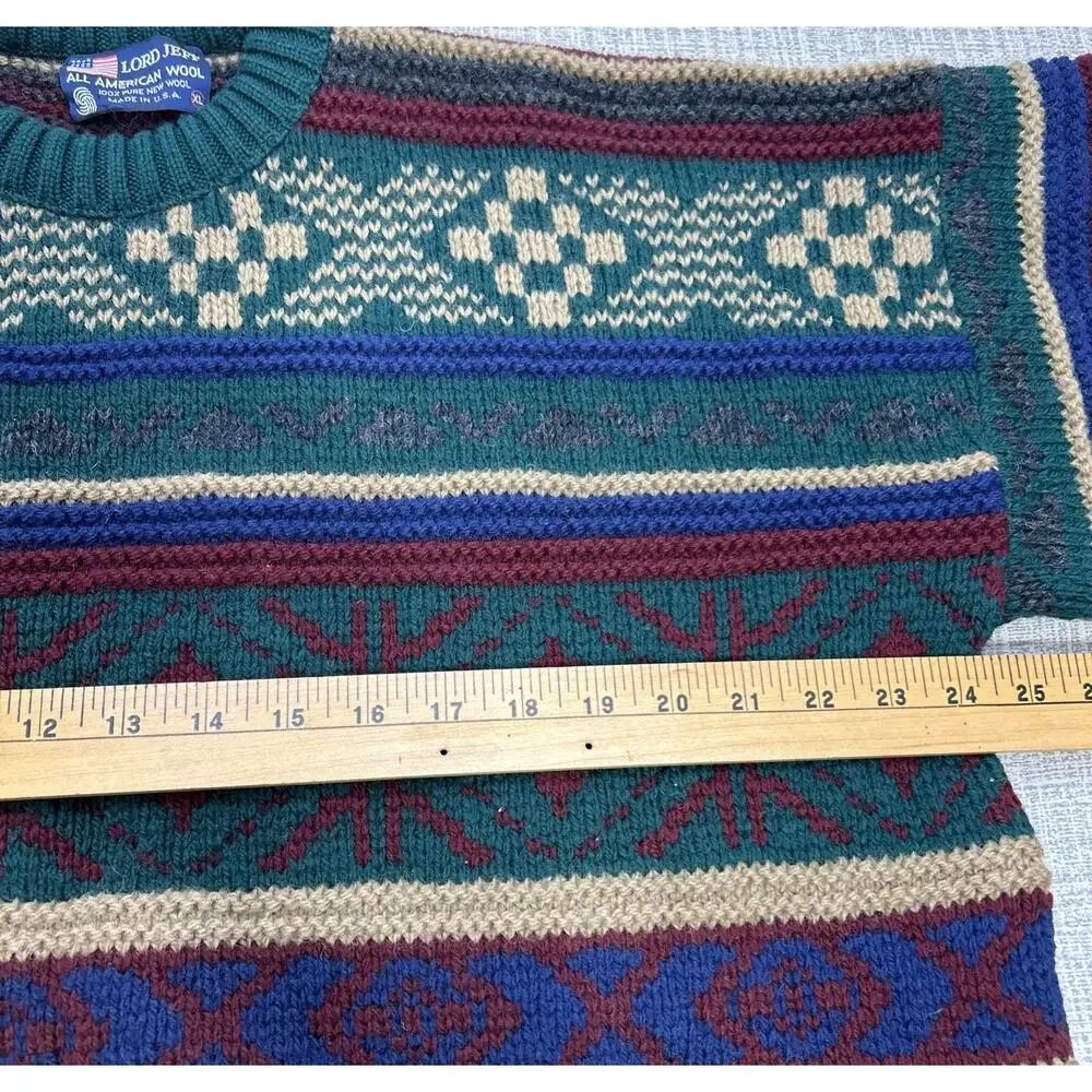 Vtg Lord Jeff Men XL USA 100% Wool Pullover Knit Better Sweater Fair isle Chunky
